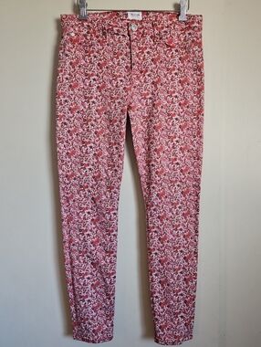 Hudson Niko Floral Skinny Ankle Jeans Mid-Rise In Pink And Red Size 29